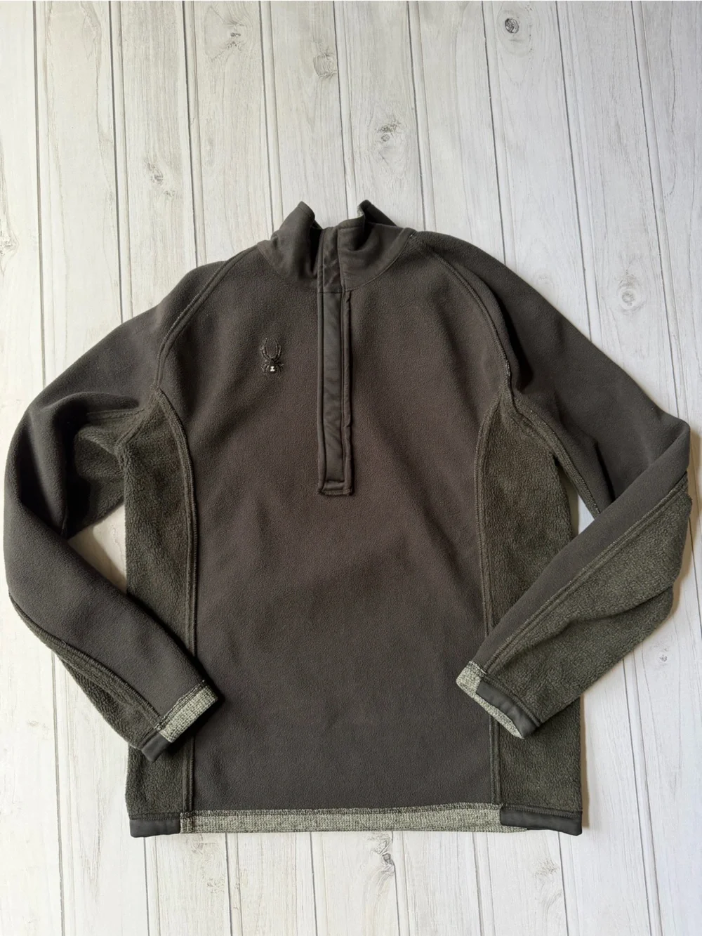 Spyder mid weight Heather gray black 1/4 zip Outbound core sweater jacket. Large